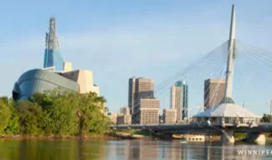 Aerial view of Winnipeg buildings
