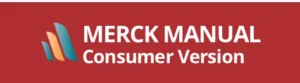 Logo of Merck Manual's Consumer Version featuring the text 'MERCK MANUAL' in white on a red background, with the words 'Consumer Version' in smaller text below.