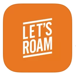 An image of orange color containing white colored text 'Let's Roam'