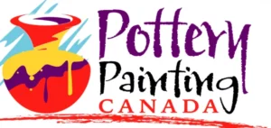 An illustration of a colorful waterpot with text 'Pottery Painting Canada'