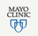 Mayo Clinic logo featuring the text 'Mayo Clinic' in black above a stylized blue icon of three shields.