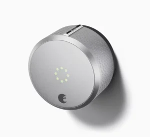 A smart lock displayed against a clean white background, showcasing its modern design and technology features.