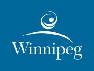 The logo of the city of Winnipeg featuring stylized graphics of a person and a curved line, set against a blue background with the word 'Winnipeg' in white font below the graphic.