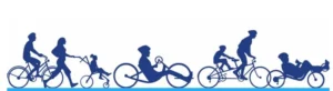 An illustrator demonstrating group of people riding bicycles