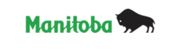 The logo for Manitoba featuring the word 'Manitoba' in green letters alongside a black silhouette of a bison.