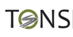 Logo featuring the word 'TONS' in bold black letters, with a stylized road graphic in gray and a green circular border. The road design indicates a winding path, suggesting movement or transportation.