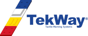 The logo of TEKWAY with the red yellow blue side bar on the left and their name in dark blue all down the middle horizontal