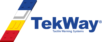 The logo of TEKWAY with the red yellow blue side bar on the left and their name in dark blue all down the middle horizontal