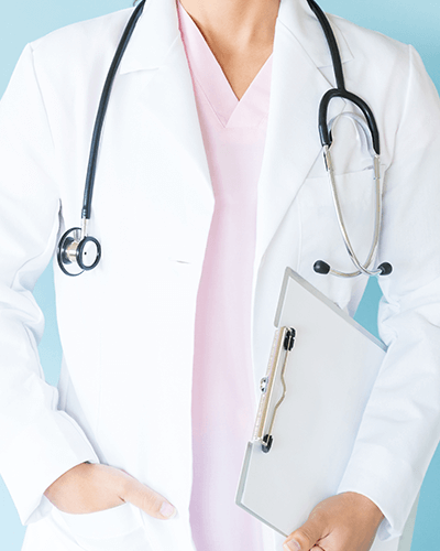 A healthcare professional wearing a white lab coat and a stethoscope, holding a clipboard, with a light blue background. This image represents the Winnipeg Regional Health Authority.