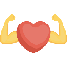 A red heart in the middle has strong arms raised up on the sides