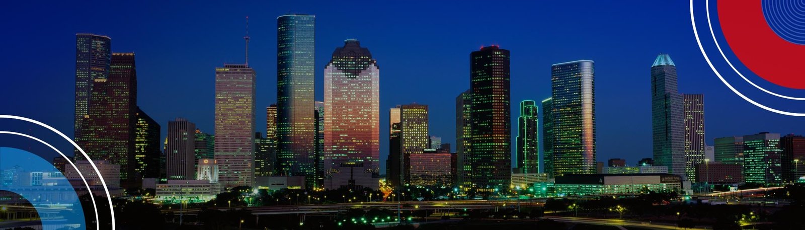 Picture show us some tall buildings made by 3-D printer that are colourful with the dark blue background sky