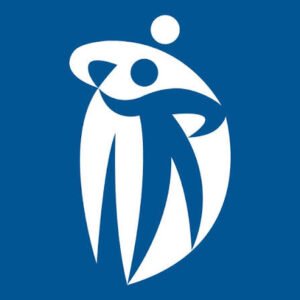 In blue and white Winnipeg regional health Authority logo shows a person standing inside a white space