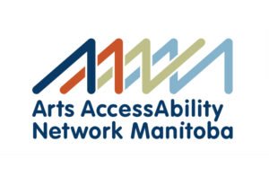 Logo of Arts AccessAbility Network Manitoba featuring a stylized depiction of ascending lines in various colors, with the organization's name clearly displayed in blue below.