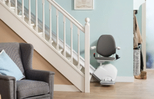 Inside house, bottom of stairs, there’s a chairlift open at the bottom