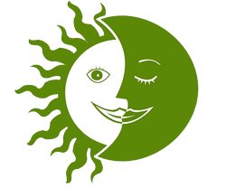 Green and white half moon half sun drawing