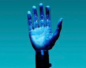 A hand that looks like it is generated from technology
